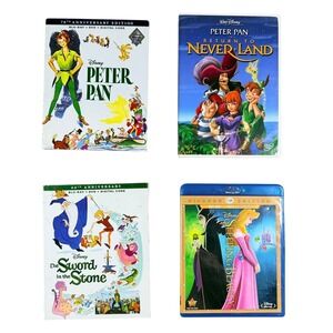Disney Movie Lot Peter Pan Sword Stone Sleeping Beauty Blu-ray DVD Kids Family